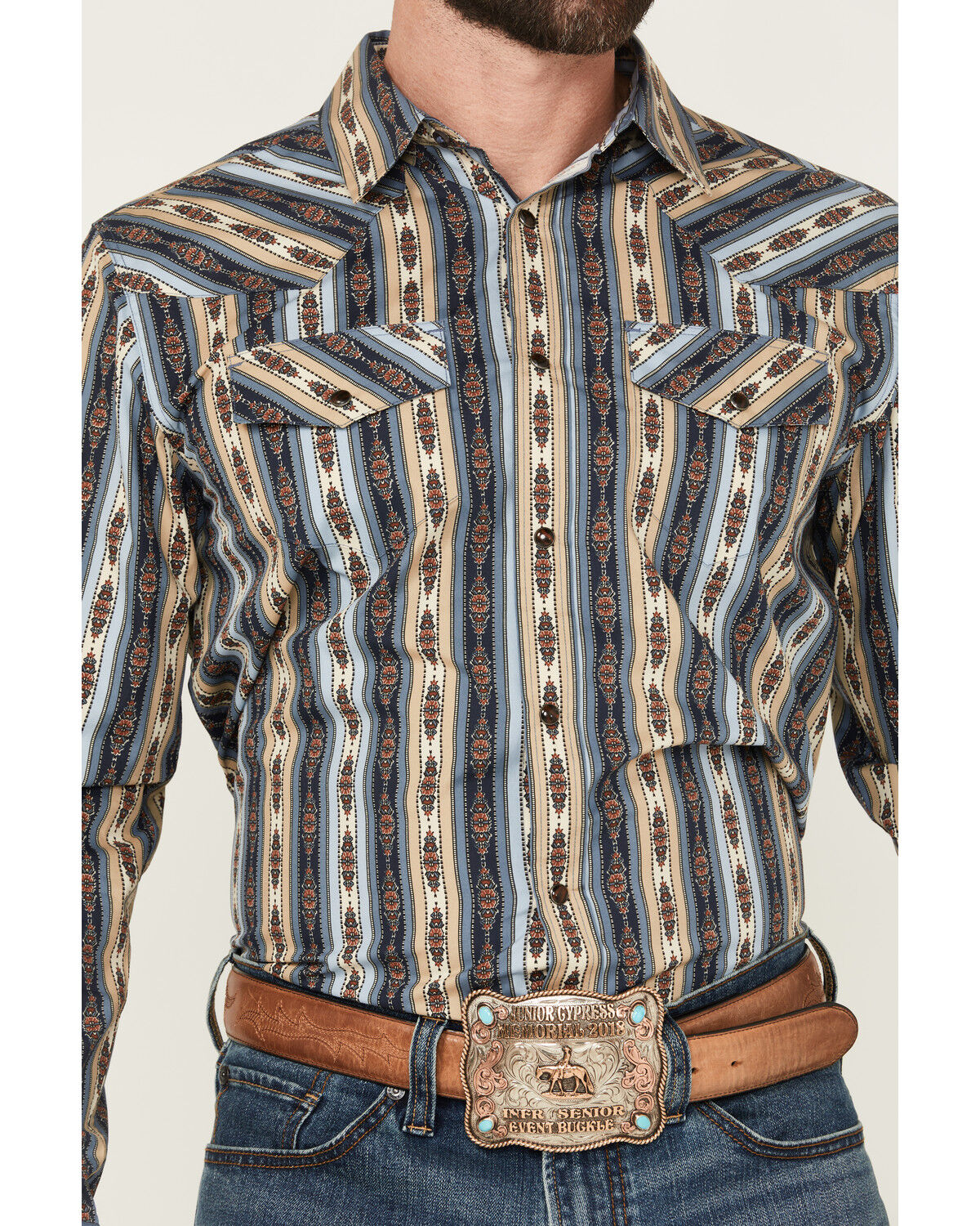 Image #3 - Gibson Trading Co Men's Sand Stone Wallpaper Striped Long Sleeve Snap Western Shirt, Multi, hi-res