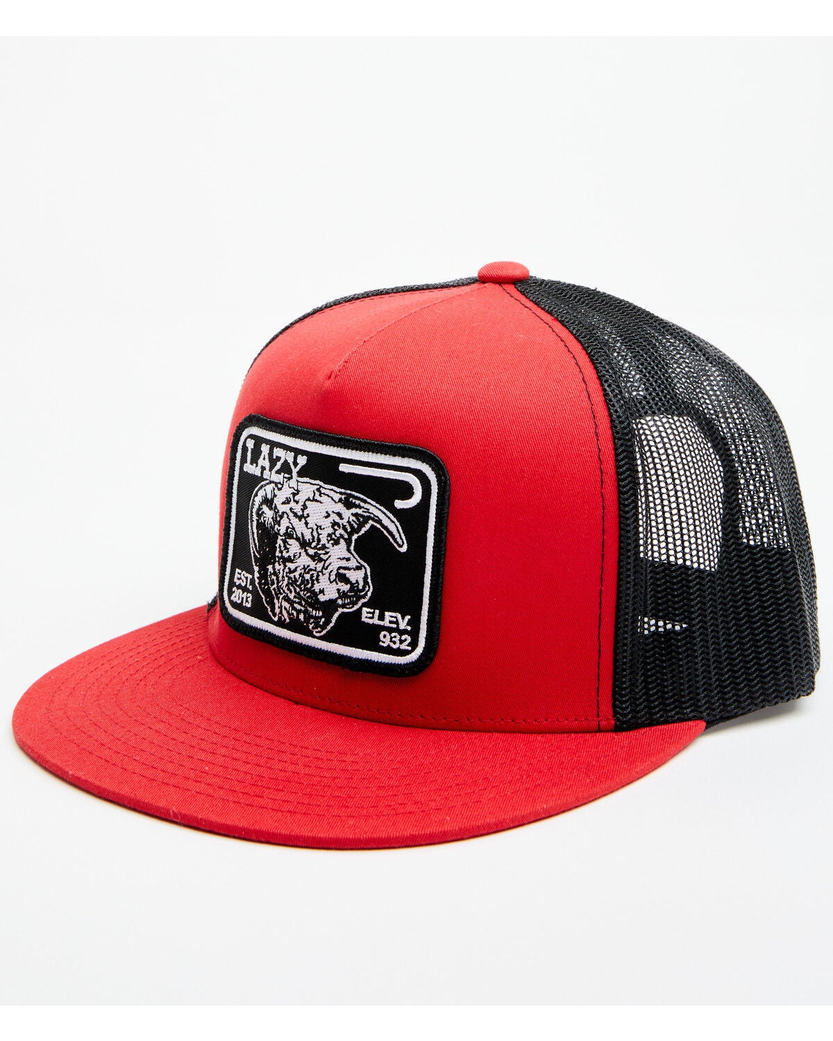 Lazy J Ranch Men's Elevation Recreation Patch Mesh-Back Ball Cap, Red, hi-res