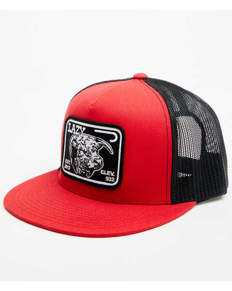 Image #1 - Lazy J Ranch Men's Elevation Recreation Patch Mesh-Back Ball Cap, Red, hi-res