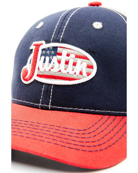 Image #2 - Justin Men's Navy Red & White Embroidered Flag Logo Mesh-Back Ball Cap , Navy, hi-res