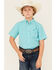 Image #1 - Ariat Boys' Pro Jensen Plaid Print Short Sleeve Button-Down Western Shirt, Turquoise, hi-res