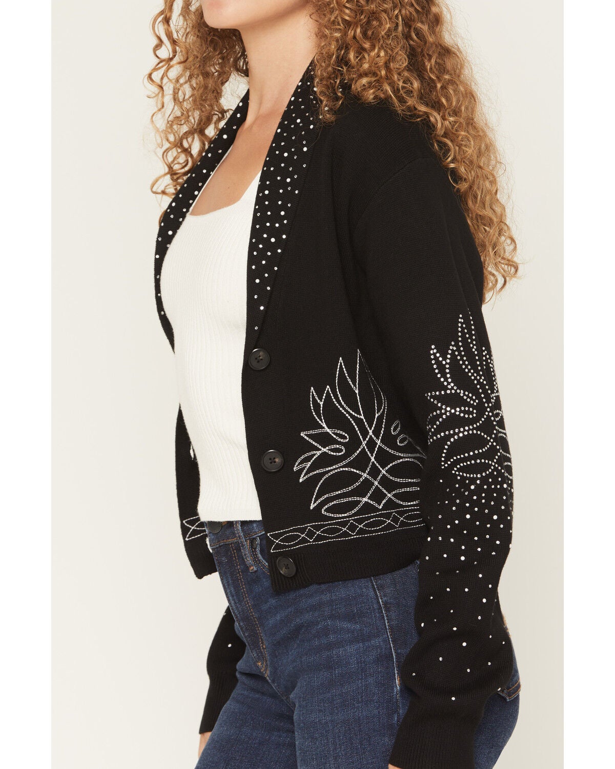 Image #3 - Idyllwind Women's Pierce Embellished Cropped Button-Down Sweater, Black, hi-res