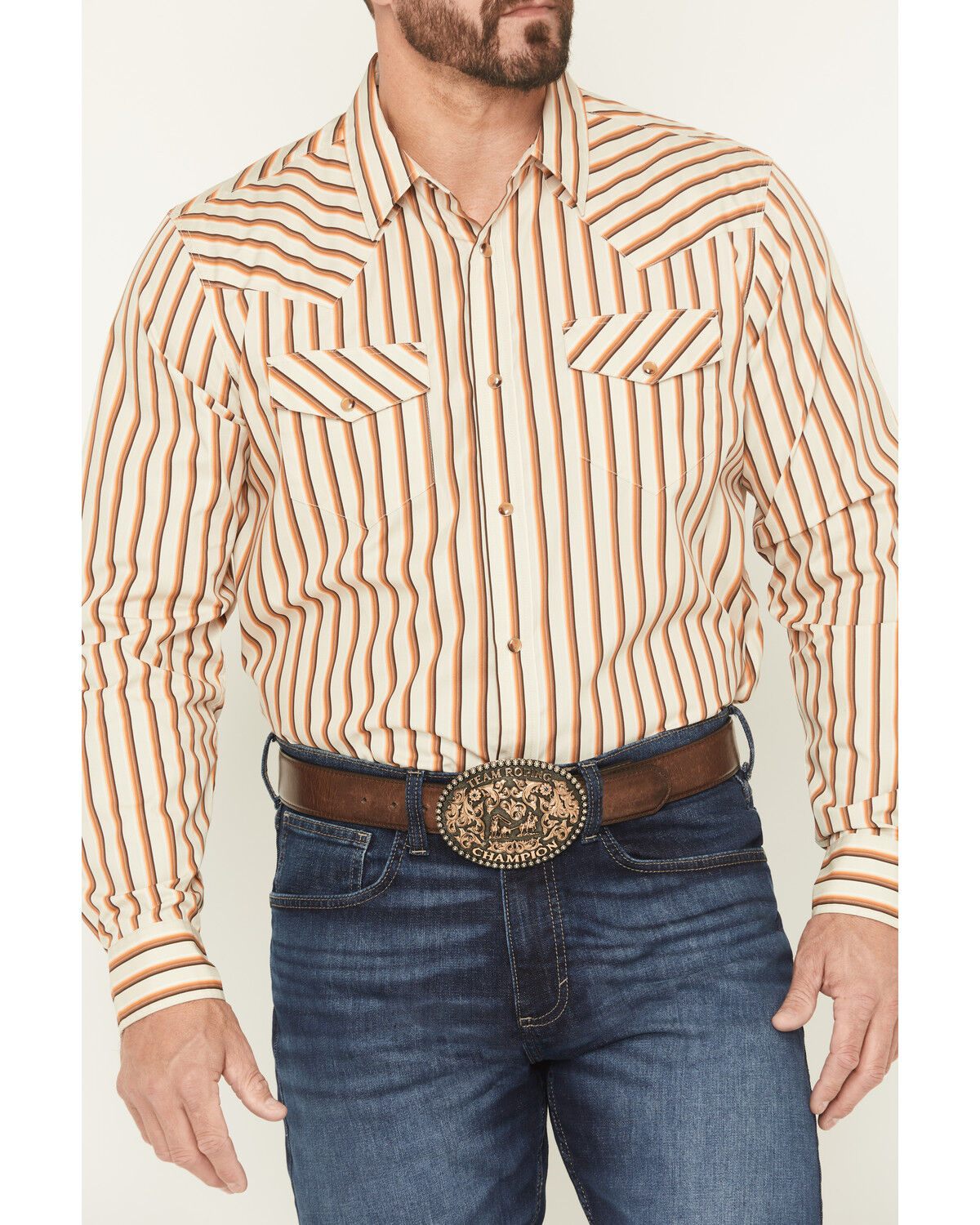 Image #3 - Gibson Trading Co Men's Sand Trap Striped Long Sleeve Snap Western Shirt - Big, Tan, hi-res
