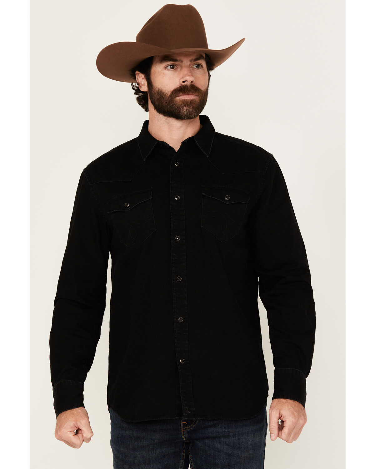 Image #1 - Cody James Men's Solid Long Sleeve Snap Denim Western Shirt - Tall, Black, hi-res