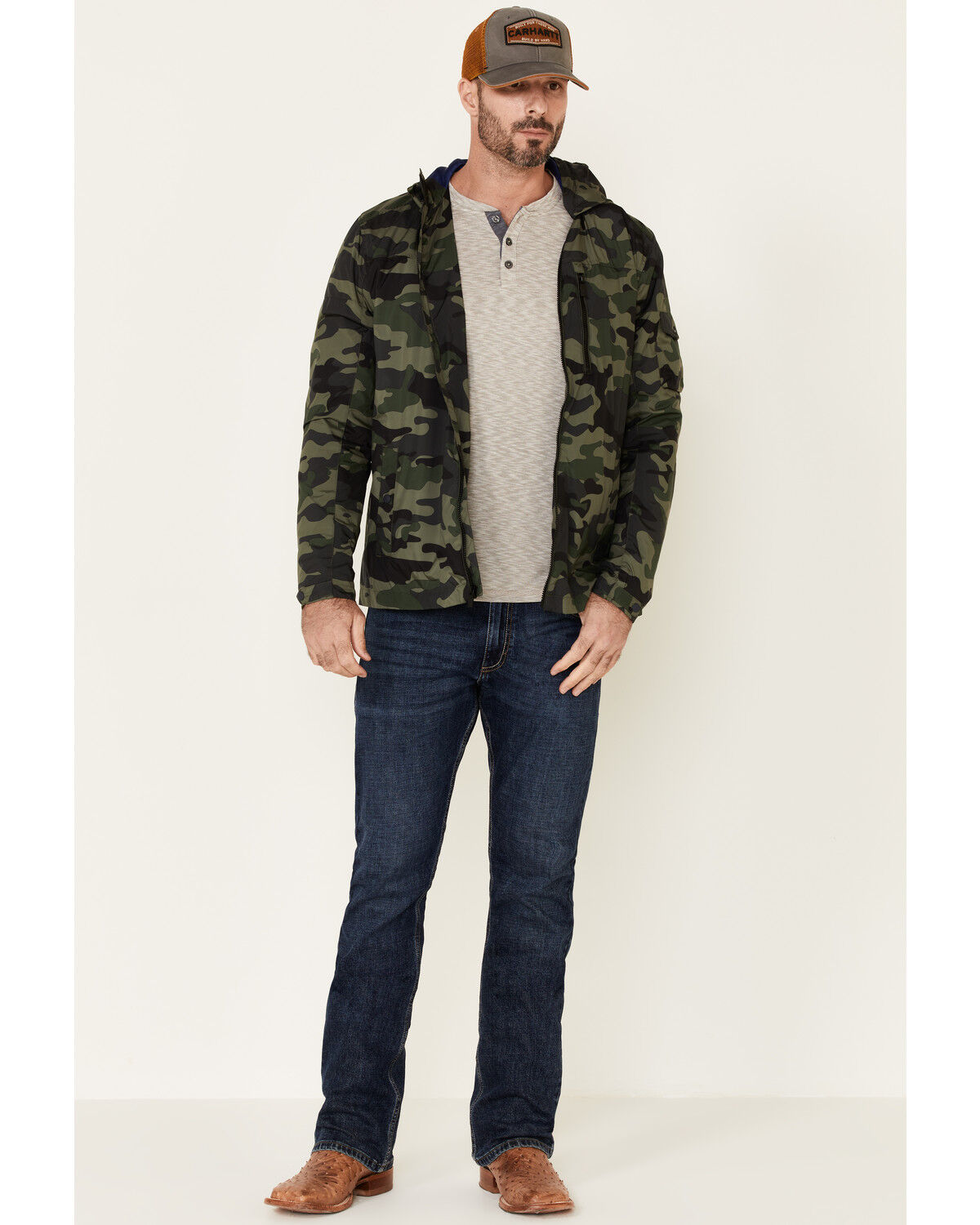 Image #1 - Flag & Anthem Men's Byron Camo Print Hooded Windbreaker Jacket, Green, hi-res