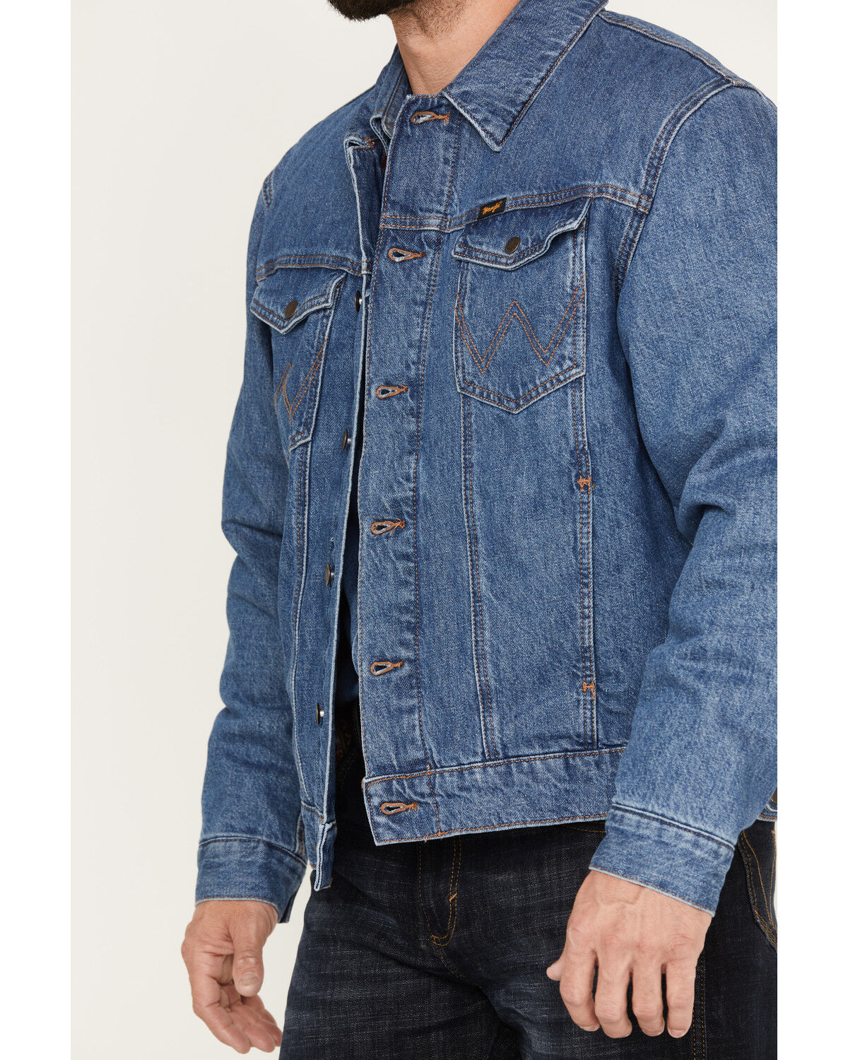 Image #3 - Wrangler Men's Serape Lined Denim Jacket, Blue, hi-res