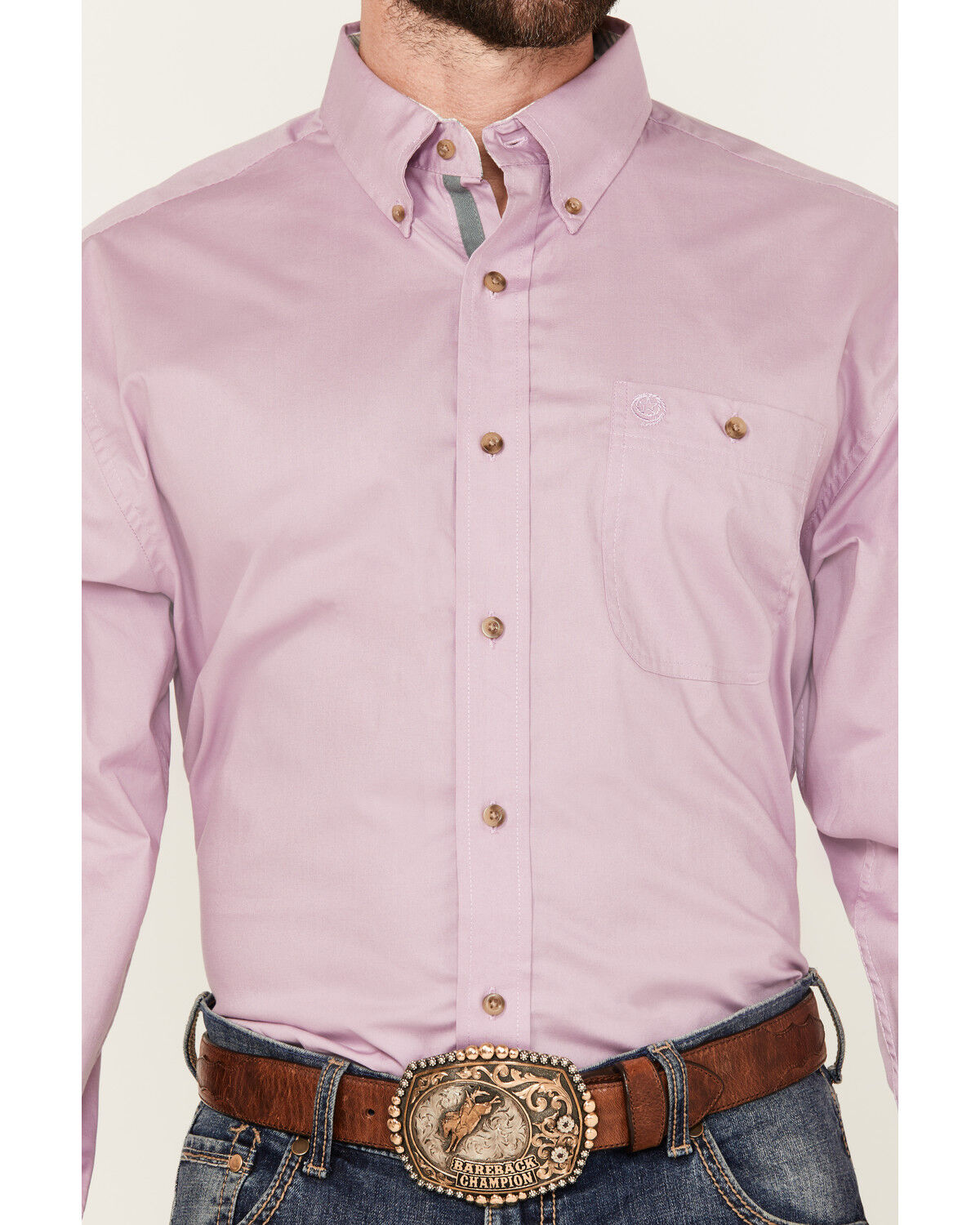 Image #3 - George Strait by Wrangler Men's Solid Long Sleeve Button-Down Stretch Western Shirt, Lavender, hi-res