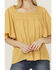 Image #3 - Band Of The Free Women's Solid Short Sleeve Ruffle Blouse, Peach, hi-res