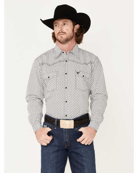 Cowboy Hardware Men's Six Star Geo Print Snap Western Shirt , White, hi-res