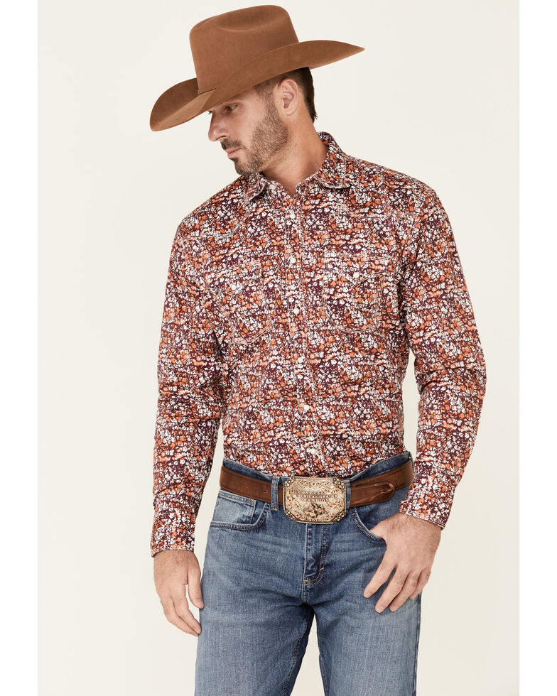 Wrangler 20x Men S Burgundy Floral Print Long Sleeve Snap Western Shirt Country Outfitter