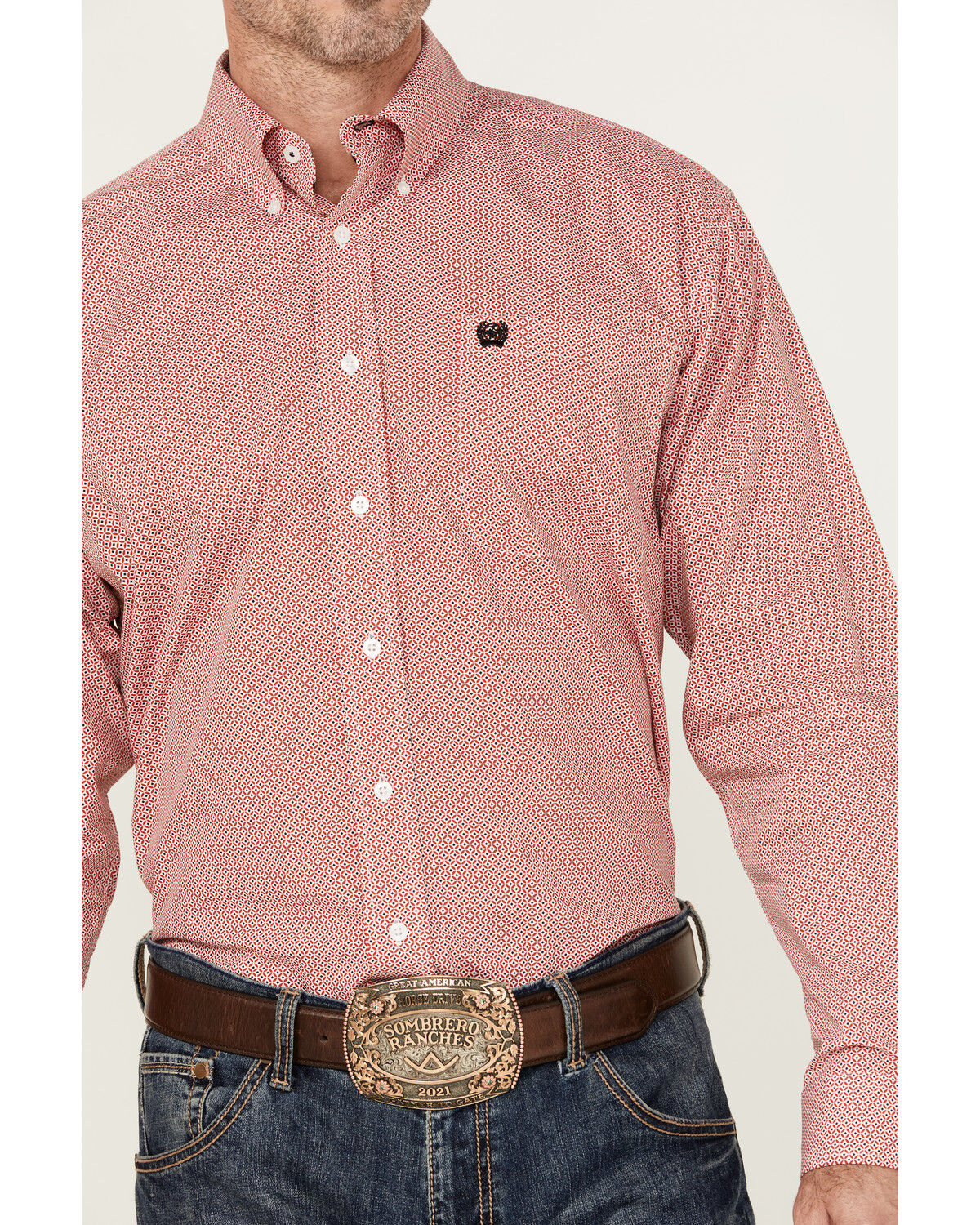 Image #3 - Cinch Men's Geo Print Long Sleeve Button-Down Western Shirt, Red, hi-res