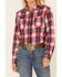 Image #3 - Rock & Roll Denim Women's Plaid Print Long Sleeve Snap Western Boyfriend Shirt , Red, hi-res