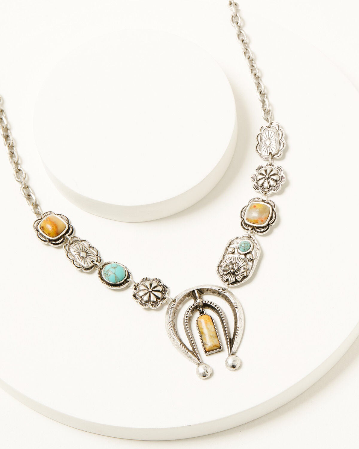 Shyanne Women's Rodeo Sunset Squash Blossom Necklace, Turquoise, hi-res