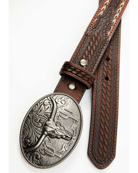 Image #2 - Cody James Boys' Longhorn Tooled Belt, Brown, hi-res