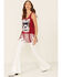 Shyanne Women's America The Beautiful Graphic Fringe Tank Top, Red, hi-res