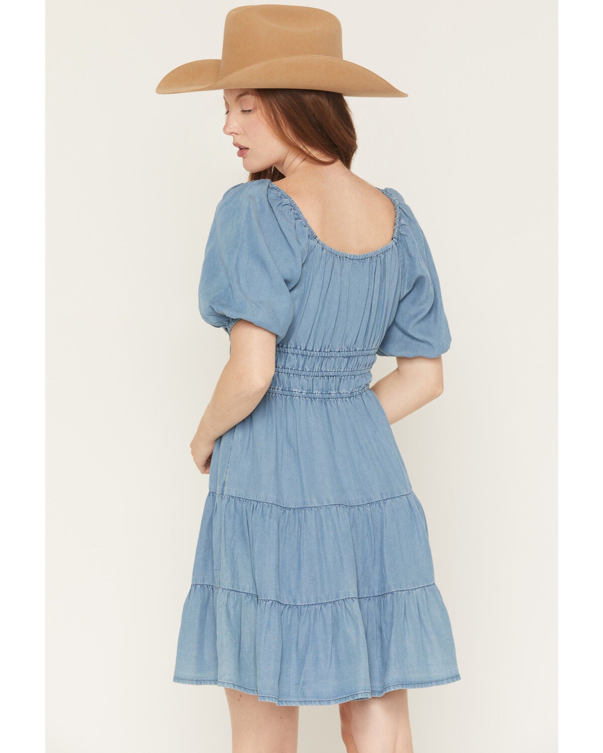 Image #4 - Ariat Women's Juliet Tiered Short Sleeve Mini Dress, Blue, hi-res