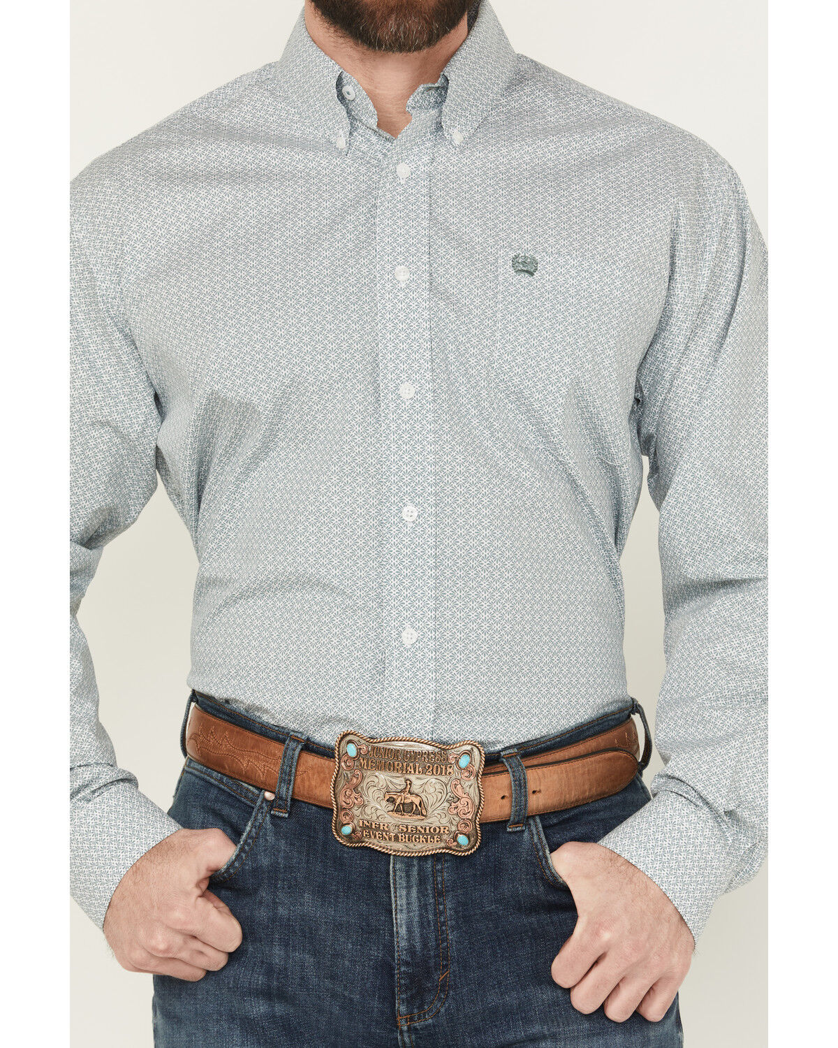 Image #3 - Cinch Men's Printed Long Sleeve Button-Down Western Shirt, Green, hi-res