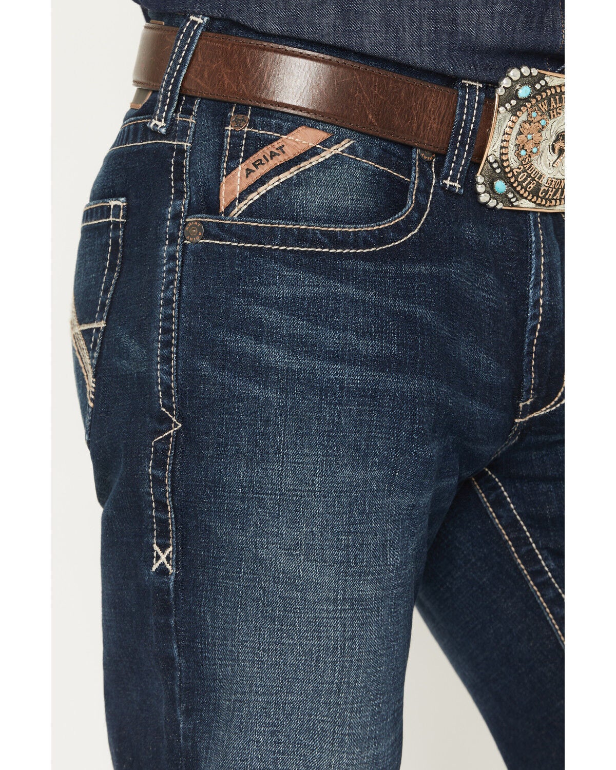Image #2 - Ariat Men's Boot Barn Exclusive M4 Nightingale Dark Wash Relaxed Straight Rigid Denim Jeans, Dark Wash, hi-res