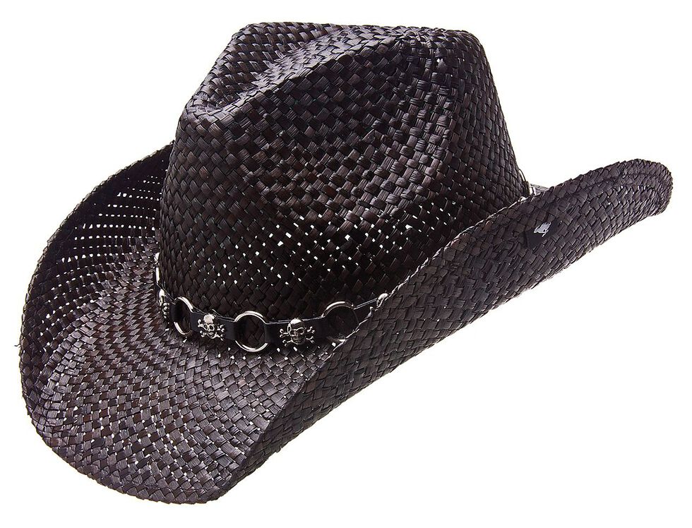 Peter Grimm Vado Skulls & Rings Hat Band Straw Cowboy Hat, Black, hi-res
