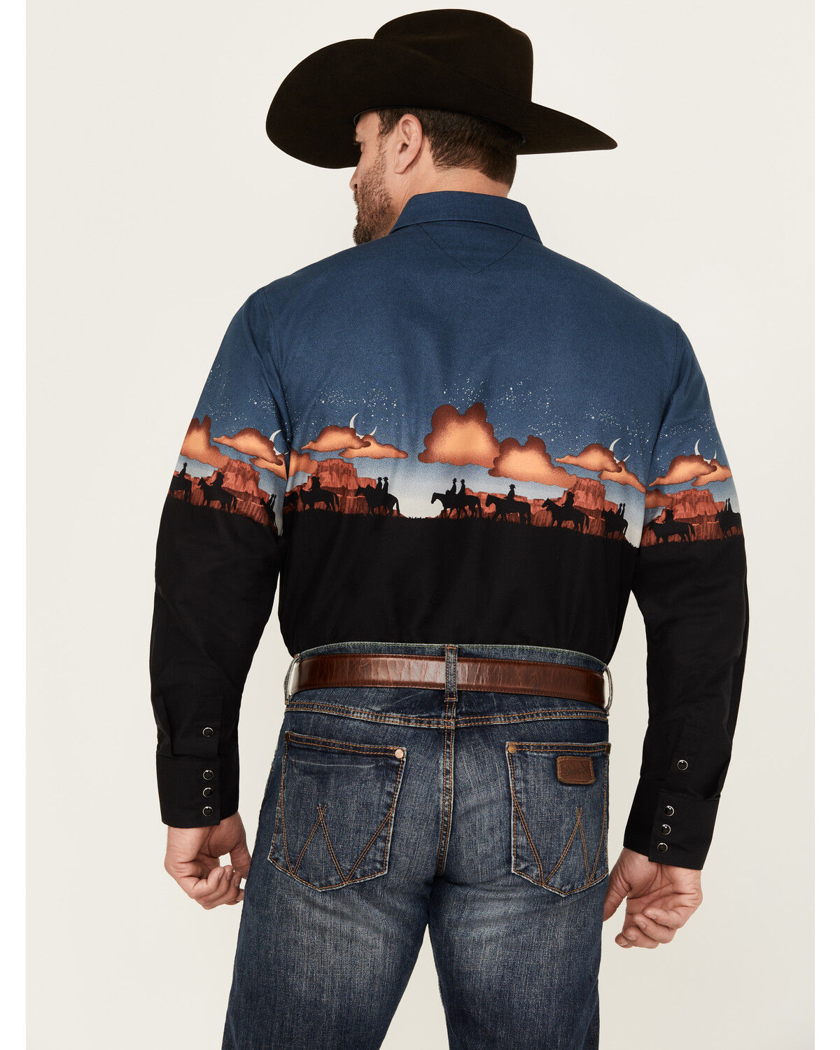 Image #4 - Panhandle Men's Scenic Border Long Sleeve Snap Western Shirt, Black, hi-res