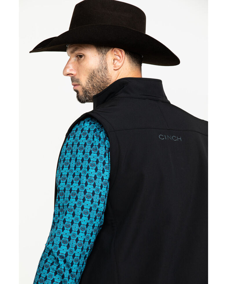 Cinch Men's Solid Black Bonded Softshell Zip Vest, Black, hi-res