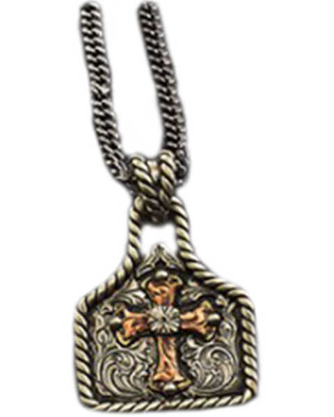 Twister Men's Cross Tag Necklace , Silver, hi-res