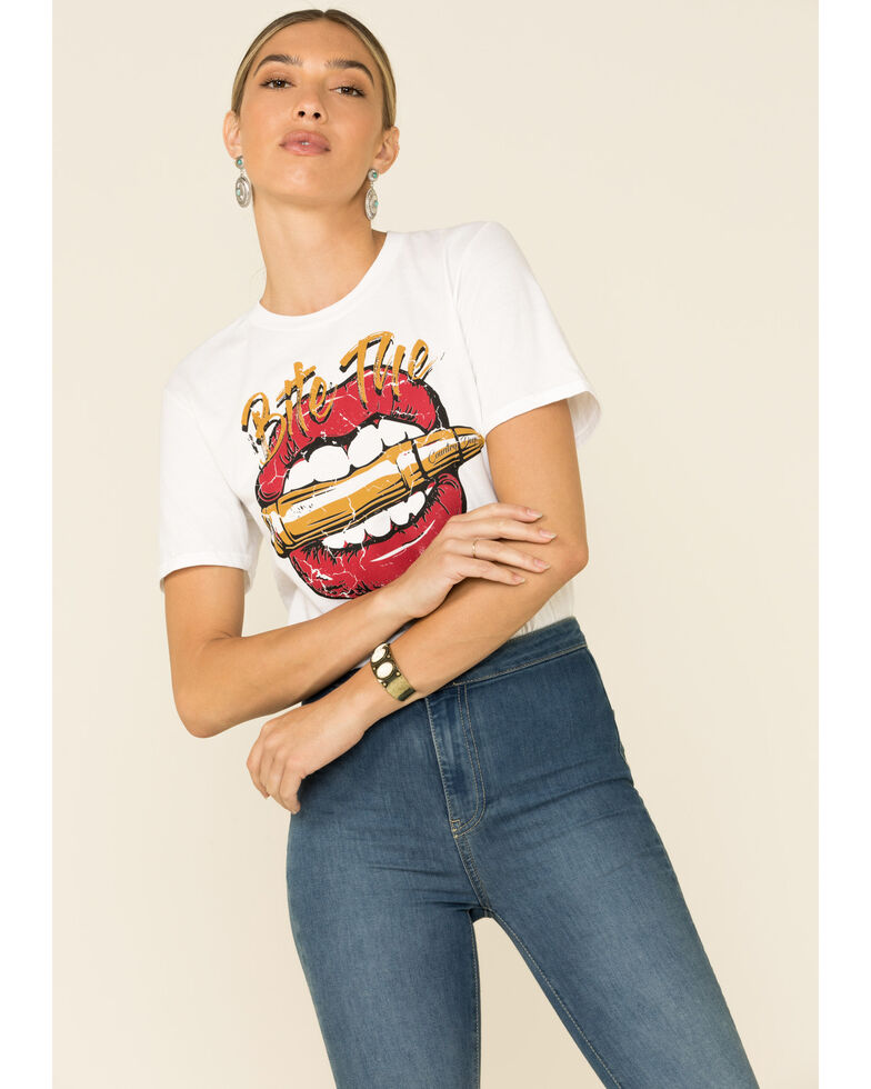 Country Deep Women's Bite The Bullet Cropped Graphic Tee , White, hi-res