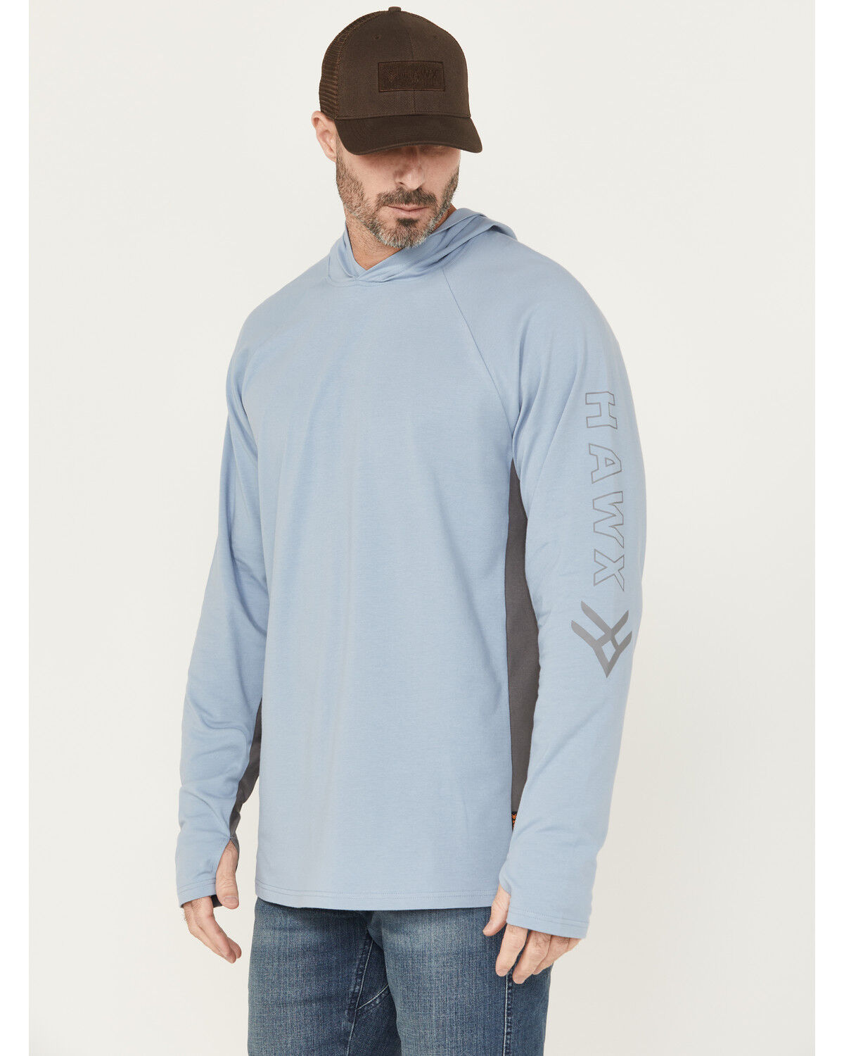 Image #1 - Hawx Men's Sundown Colorblock Hooded Long Sleeve T-Shirt, Light Blue, hi-res