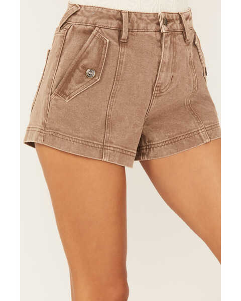 Image #2 - Cleo + Wolf Women's High Rise Stretch Shorts, Taupe, hi-res
