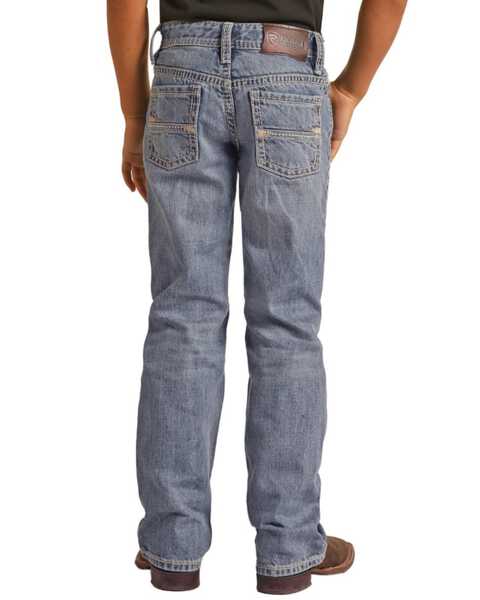 Rock & Roll Denim Boys' Medium Wash Flat Seam Bootcut Denim Jeans , Blue, hi-res