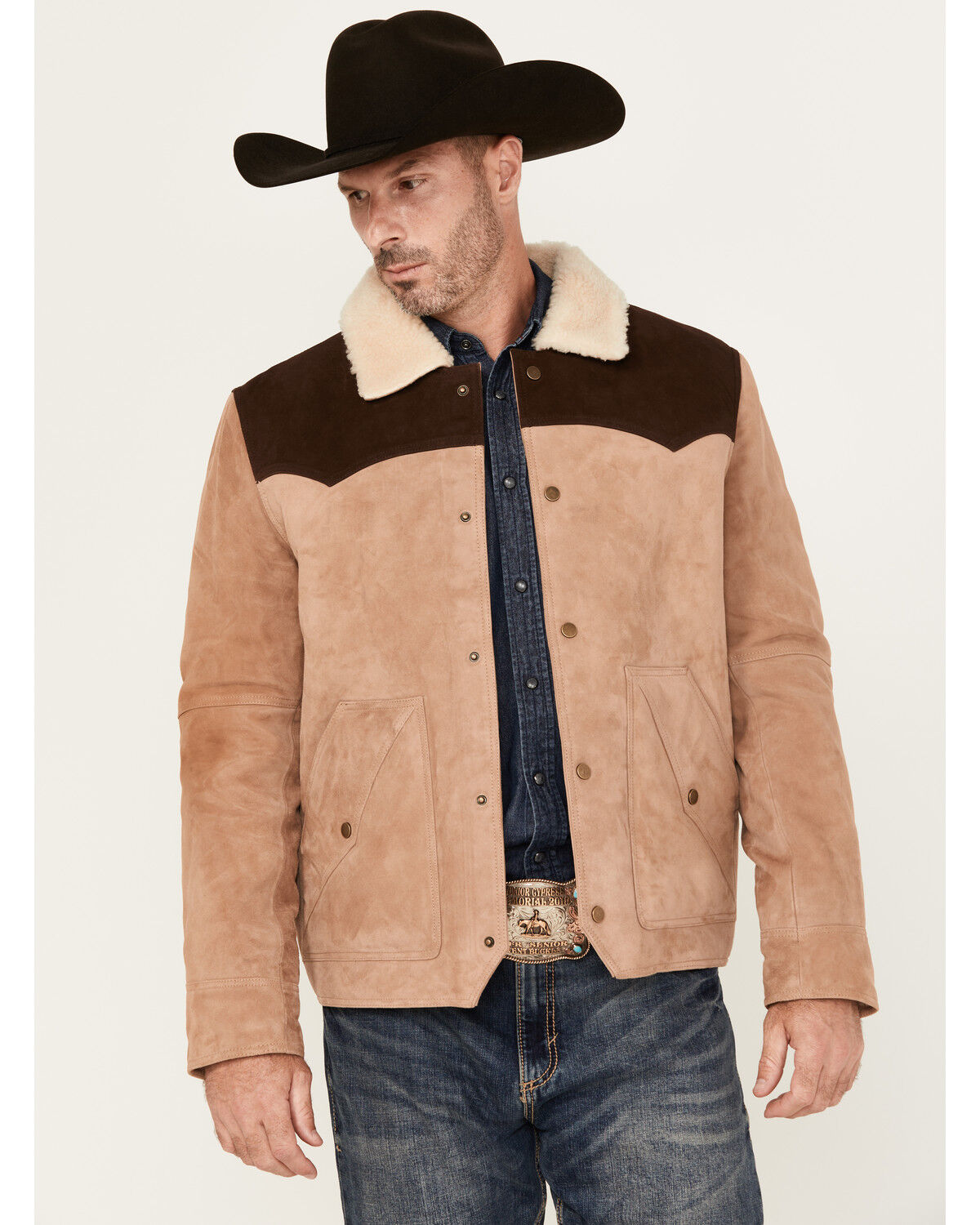 Image #1 - Scully Men's Color Block Suede Jacket, Beige, hi-res