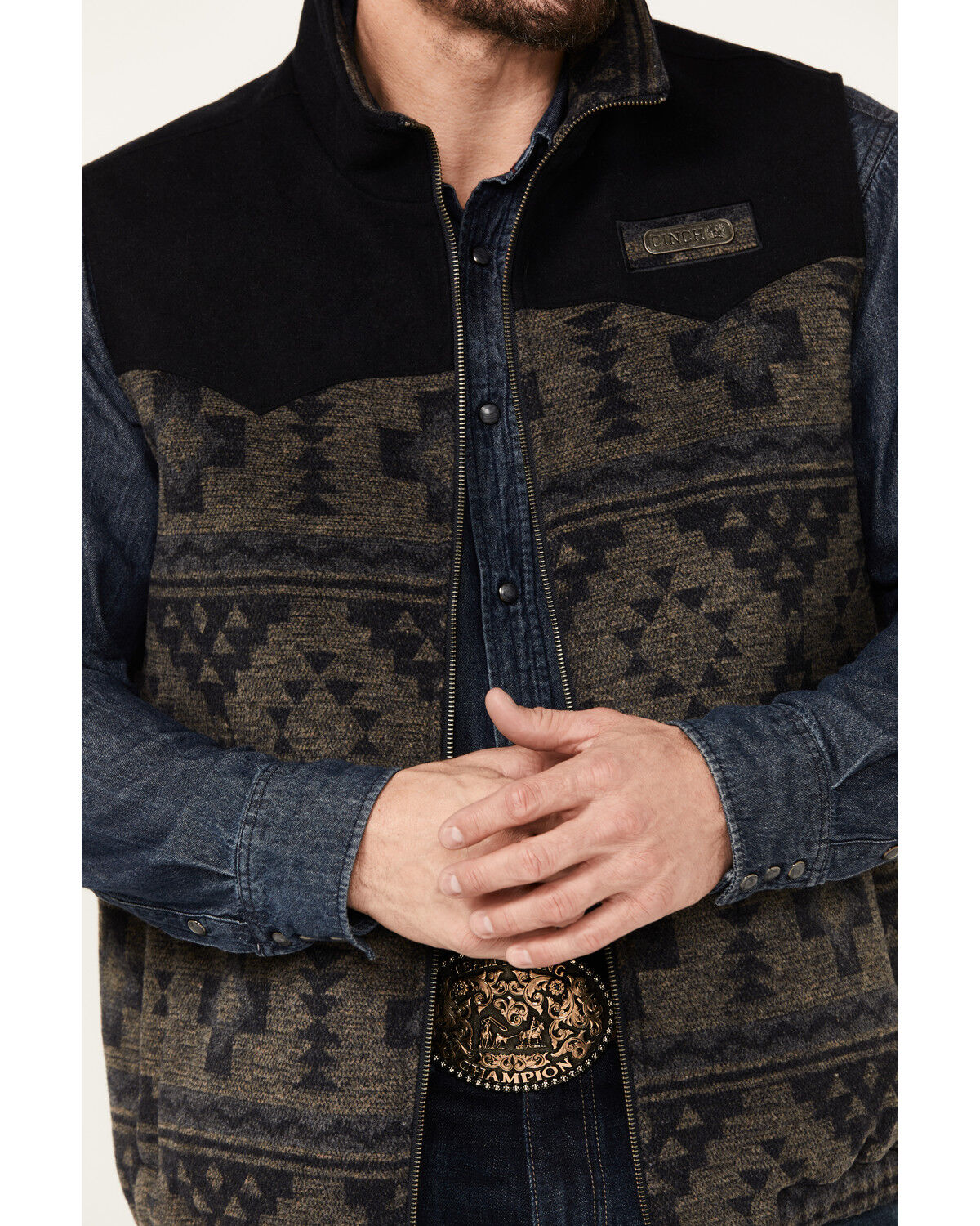 Image #3 - Cinch Men's Southwestern Print Concealed Carry Vest, Navy, hi-res