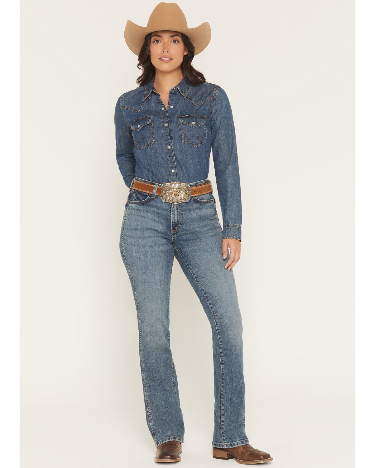 Wrangler Retro Women's Dark Wash Natalia High Rise Bailey Bootcut Stretch Denim Jeans, Dark Wash, hi-res