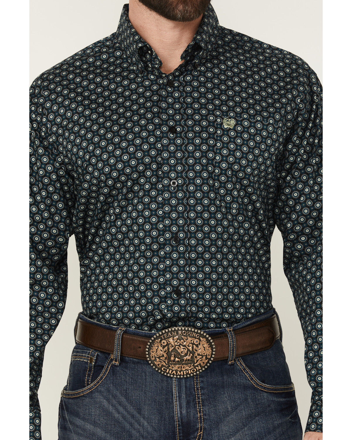 Image #3 - Cinch Men's Geo Print Long Sleeve Button-Down Western Shirt, Black, hi-res