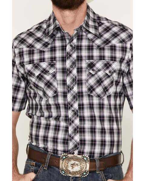 Image #3 - Wrangler Retro Men's Plaid Print Short Sleeve Snap Western Shirt, Black, hi-res