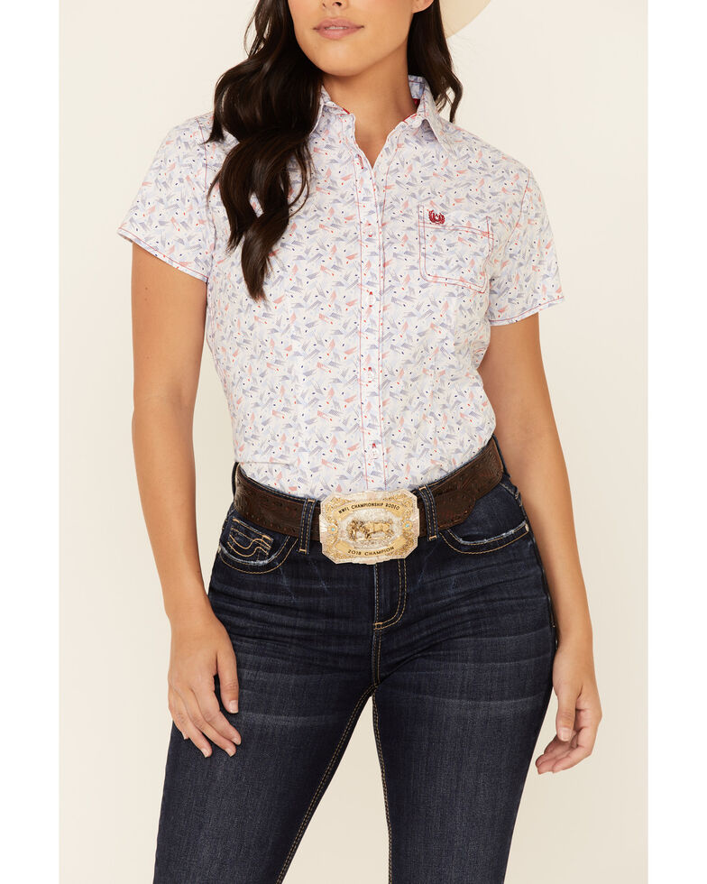 Rough Stock By Panhandle Women's American Print Short Sleeve Western Core Shirt, White, hi-res