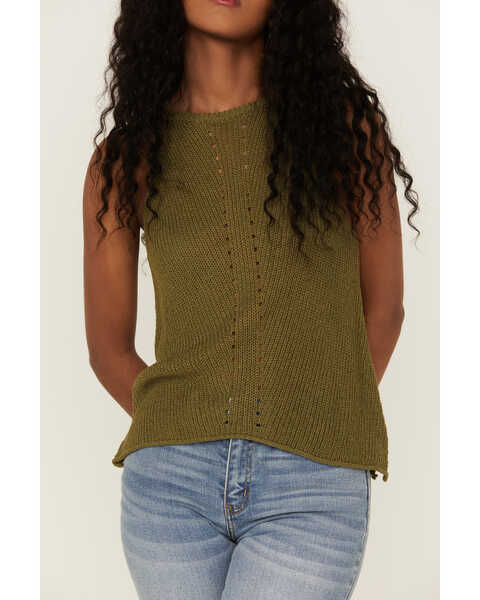 Image #3 - Panhandle Women's Halter Sweater Knit Tank, Olive, hi-res