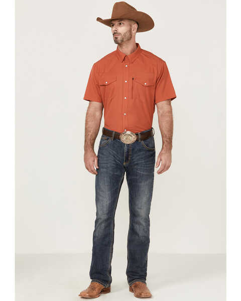 Image #2 - RANK 45® Men's 8 Seconds Short Sleeve Pearl Snap Western Tech Shirt , Medium Red, hi-res