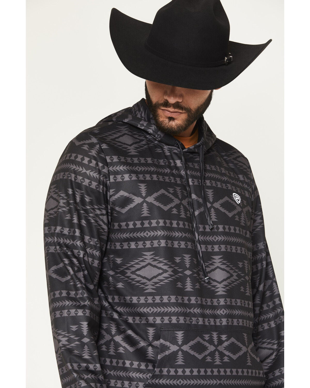 Image #2 - Rock & Roll Denim Men's Southwestern Print Performance Hooded Sweatshirt, Black, hi-res
