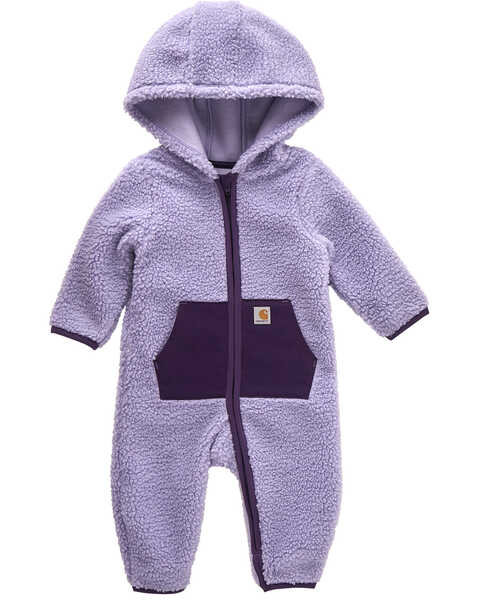 Carhartt Infant Girls' Sherpa Zip Front Hooded Coverall , Lavender, hi-res