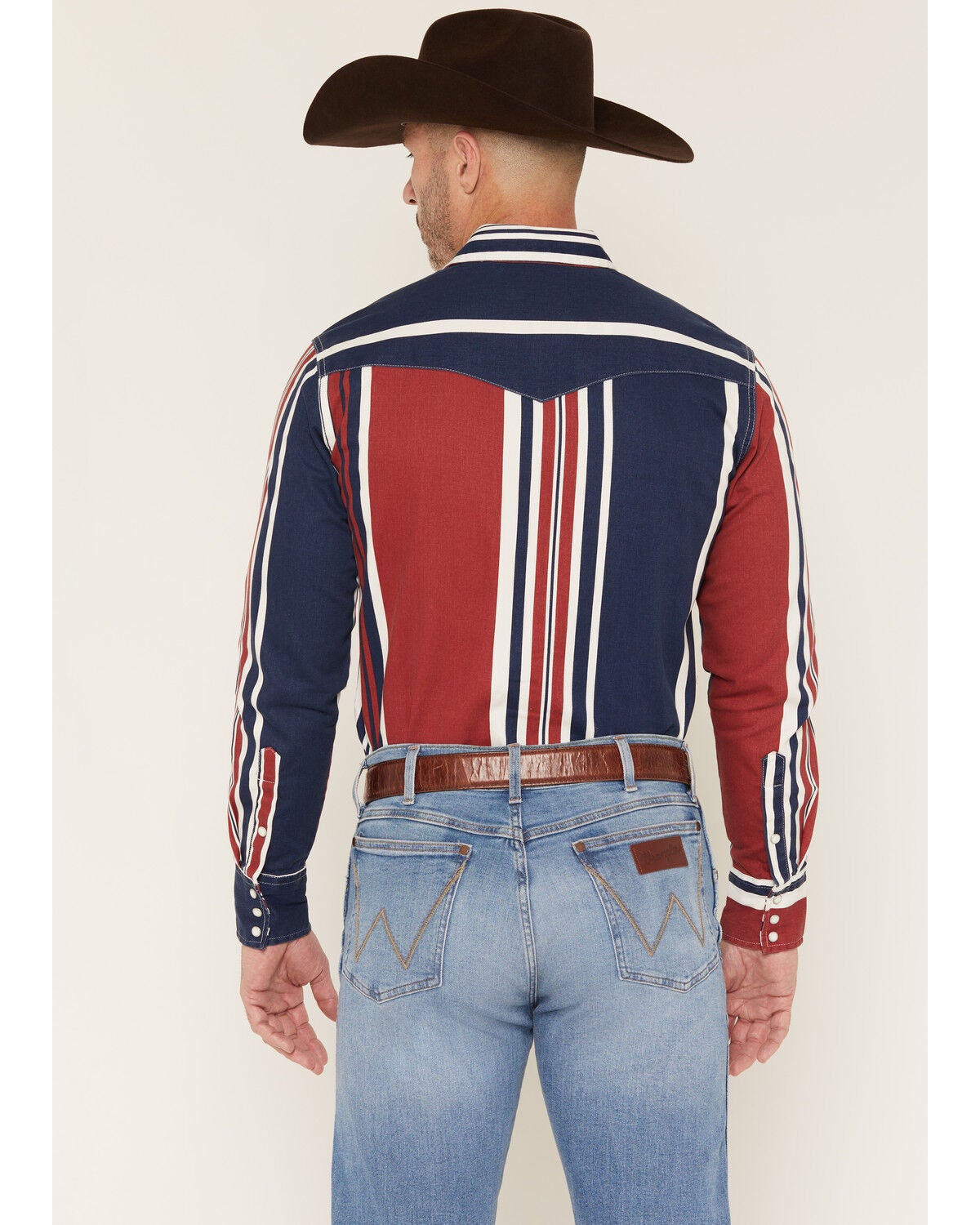 Image #4 - Wrangler Men's Vintage Brushpopper Striped Long Sleeve Snap Western Shirt, Blue, hi-res