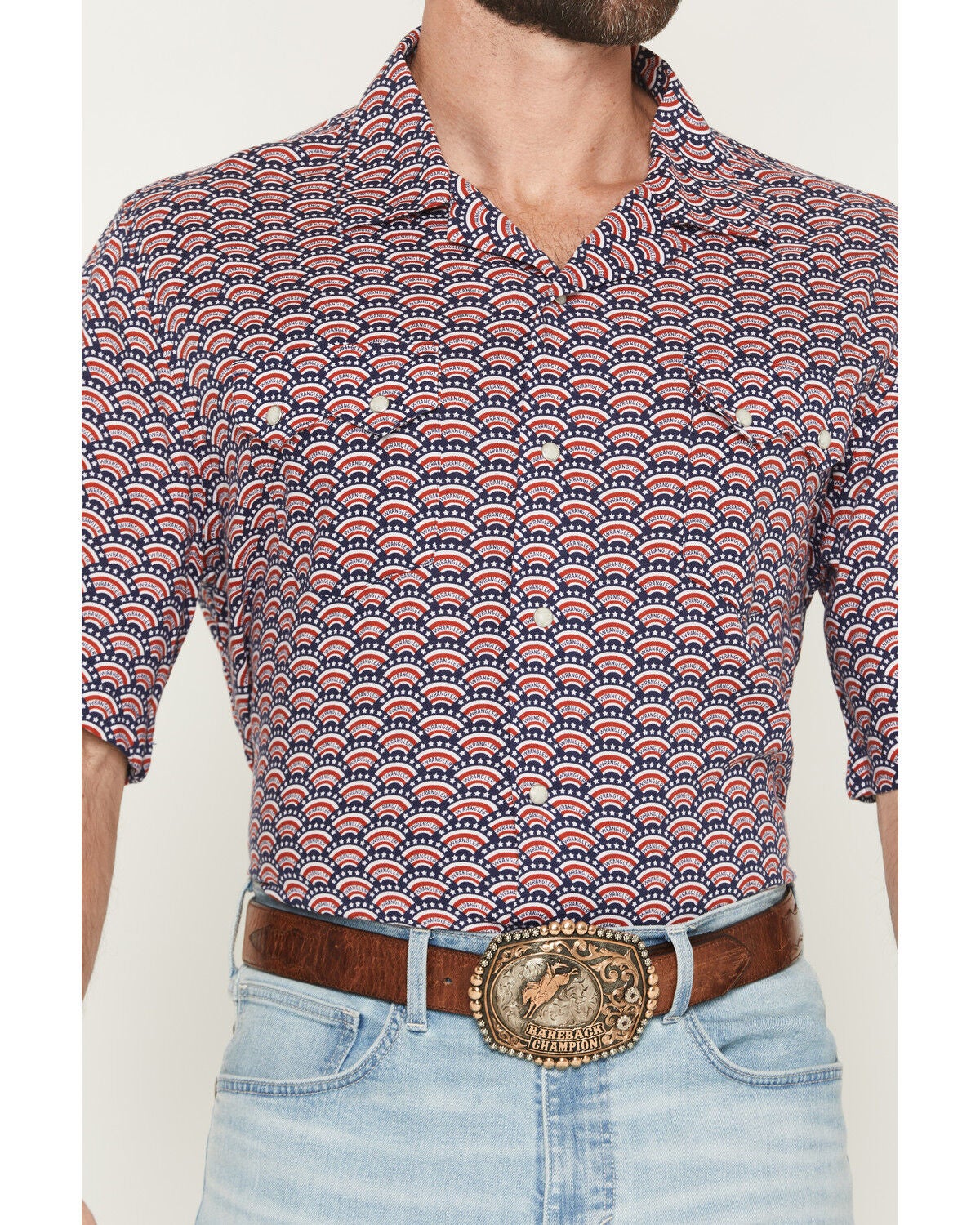 Image #3 - Wrangler Men's Coconut Cowboy Conversation Print Short Sleeve Snap Western Shirt, Red, hi-res