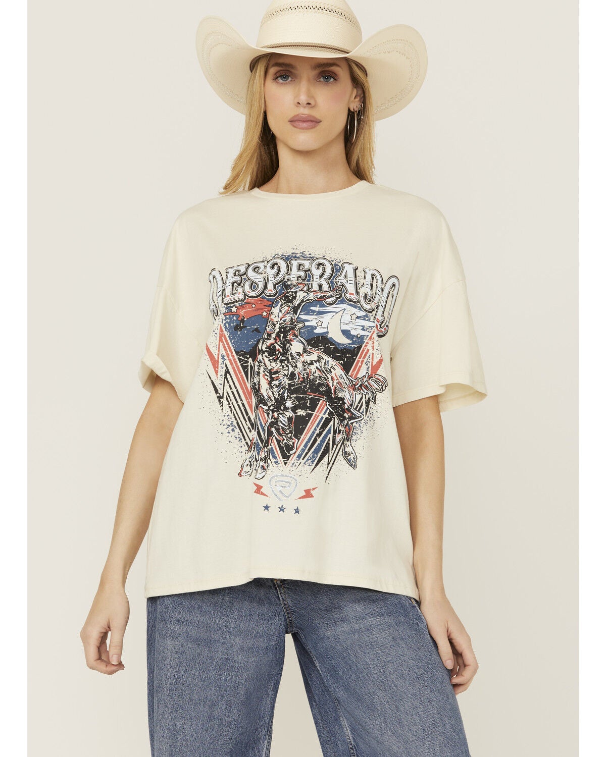 Rock & Roll Denim Women's Desperado Short Sleeve Graphic Tee, Cream, hi-res