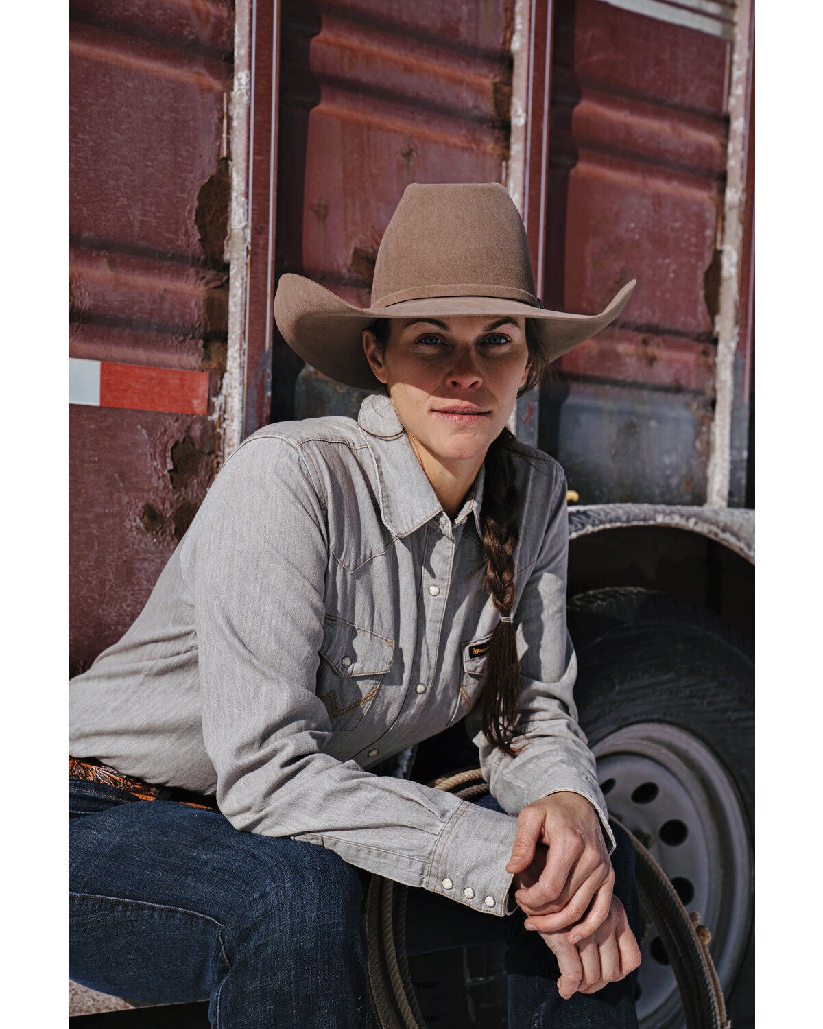 Image #3 - Wrangler Women's Solid Long Sleeve Snap Denim Shirt, Grey, hi-res