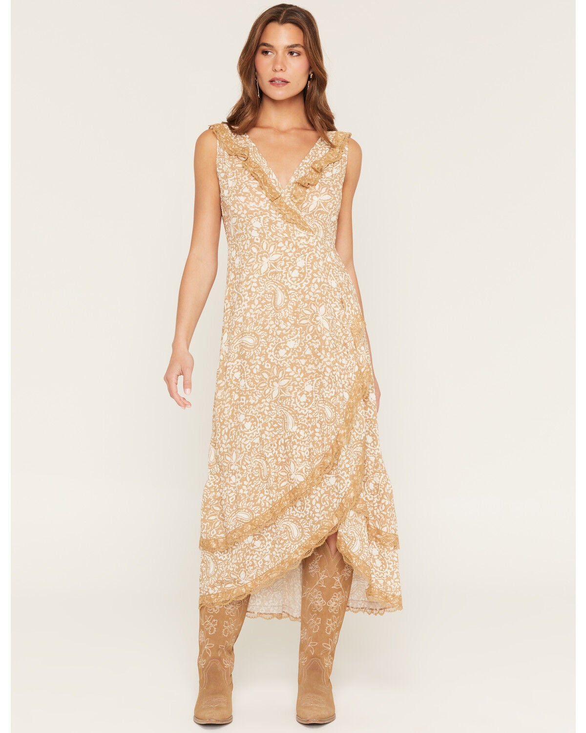 Image #1 - Shyanne Women's Paisley Print Sleeveless High-Low Dress, Taupe, hi-res