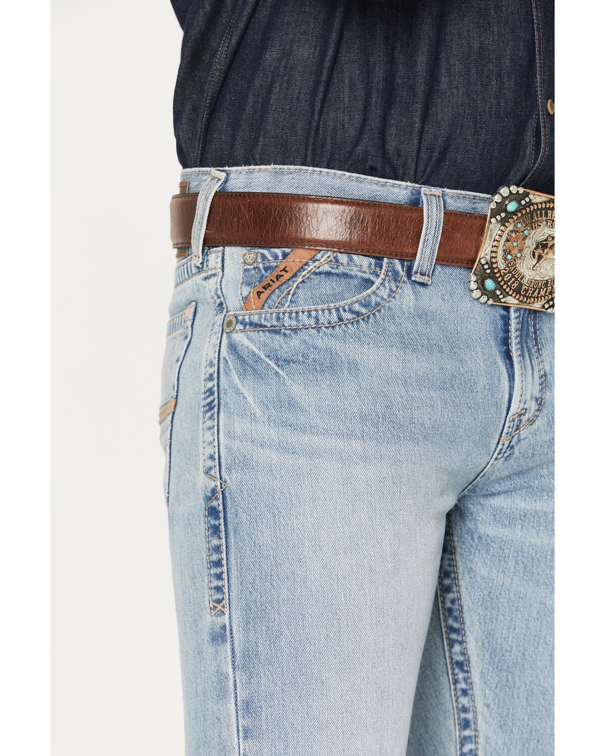 Image #2 - Ariat Men's M7 Waylon Jackson Light Wash Straight Rigid Denim Jeans, Light Wash, hi-res