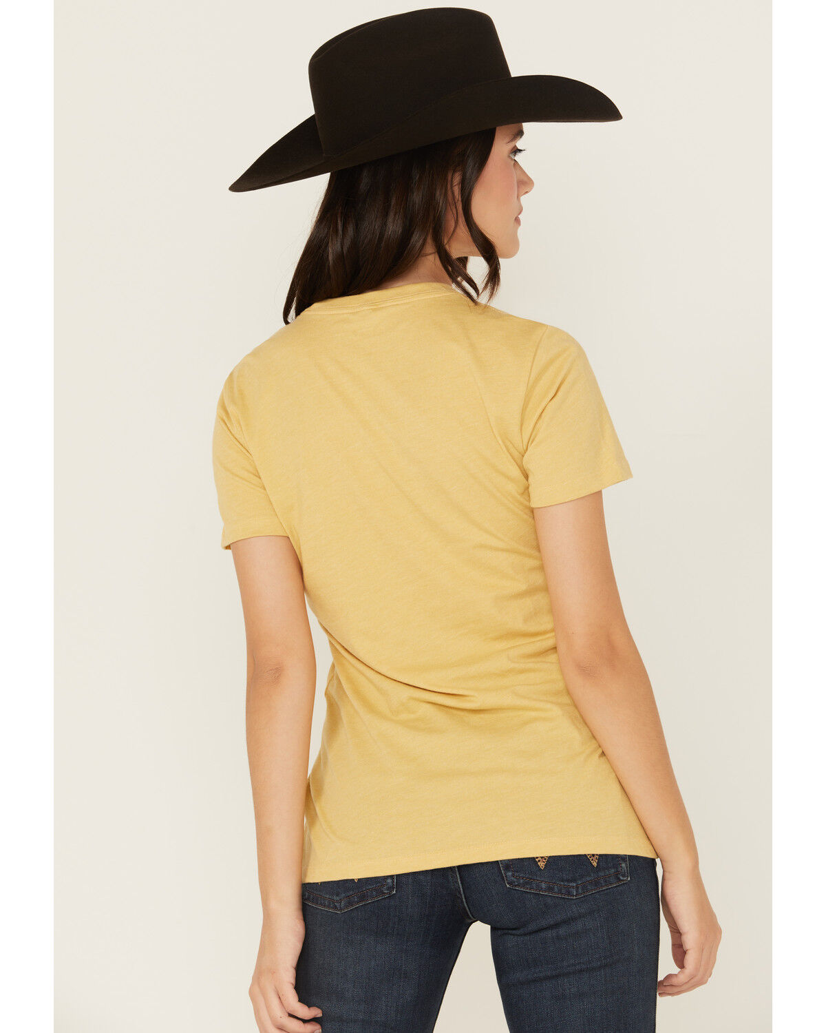 Image #4 - Ariat Women's Boot Barn Exclusive Cow Print Logo Short Sleeve Graphic Tee, Mustard, hi-res
