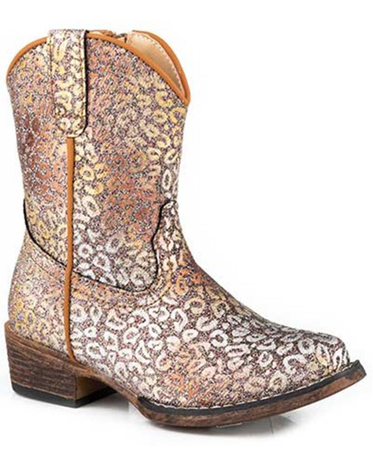 Image #1 - Roper Toddler Girls' Riley Leopard Western Boots - Snip Toe, Tan, hi-res