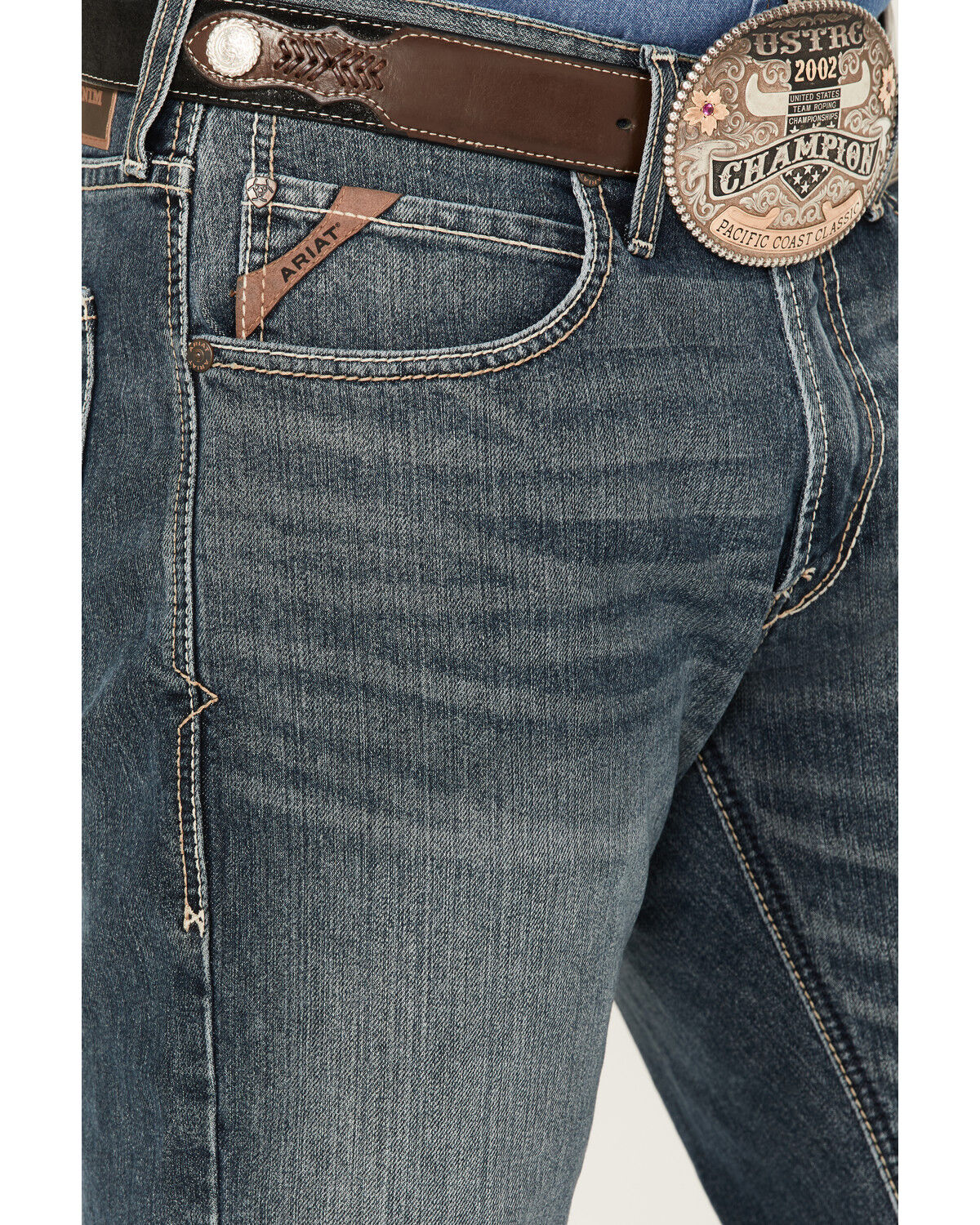 Image #2 - Ariat Men's M5 Louisville Seneca Medium Wash Stretch Straight Leg Jeans, Blue, hi-res