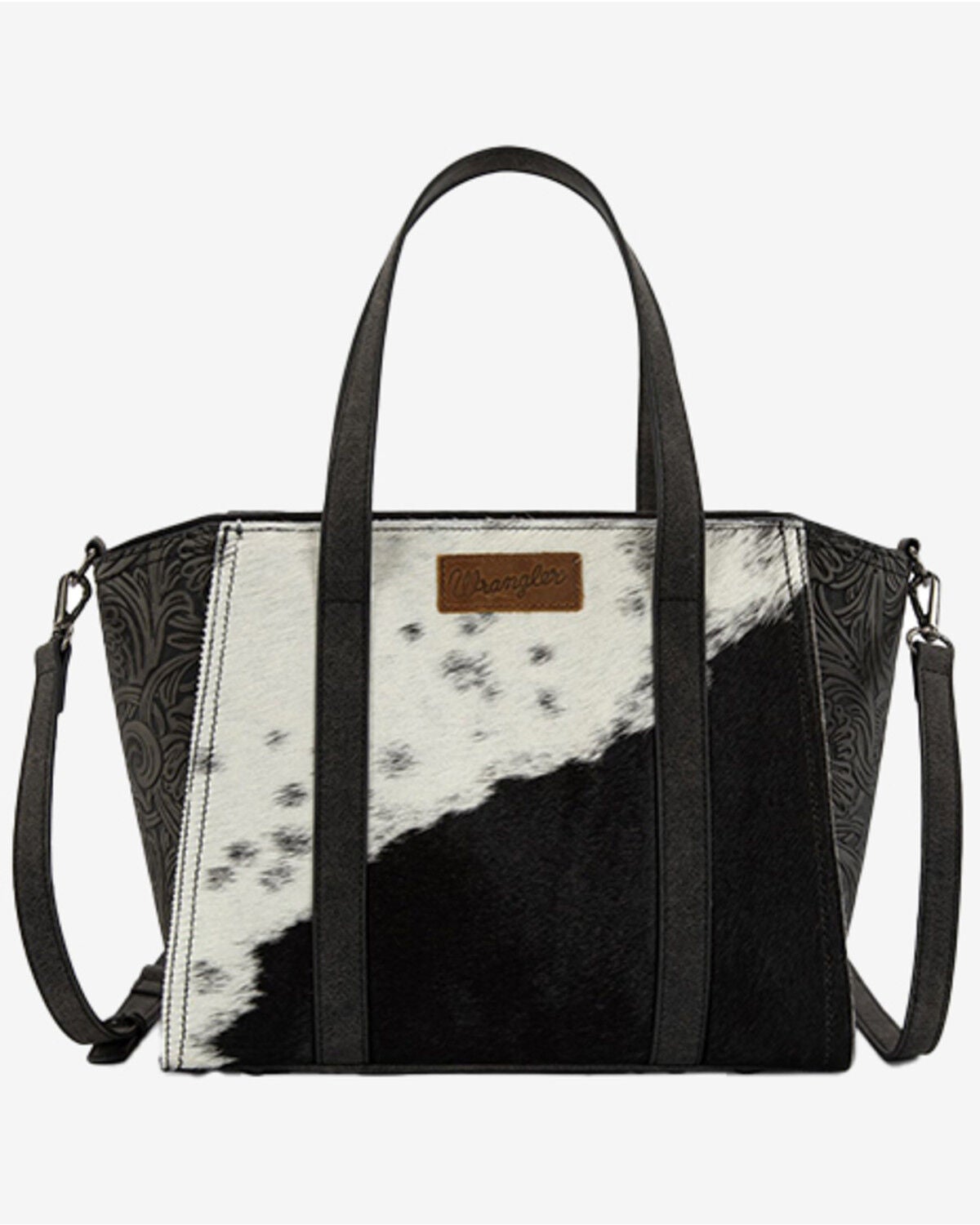 Image #1 - Wrangler Women's Cowhide Embossed Crossbody Tote Bag, Black, hi-res